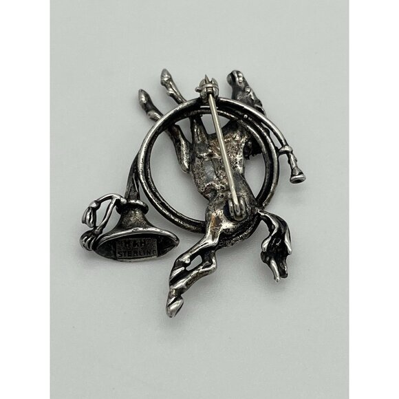 Vintage M&H Sterling Silver Brooch Pin Horse Equestrian Trumpet Horn 1 1/2" - Picture 3 of 8